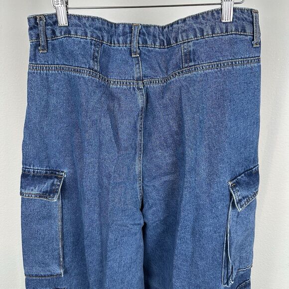Fashion Nova Blue Jeans Size 13 High Rise Cargo Baggy Loose Y2K 90s Aesthetic - Picture 6 of 14